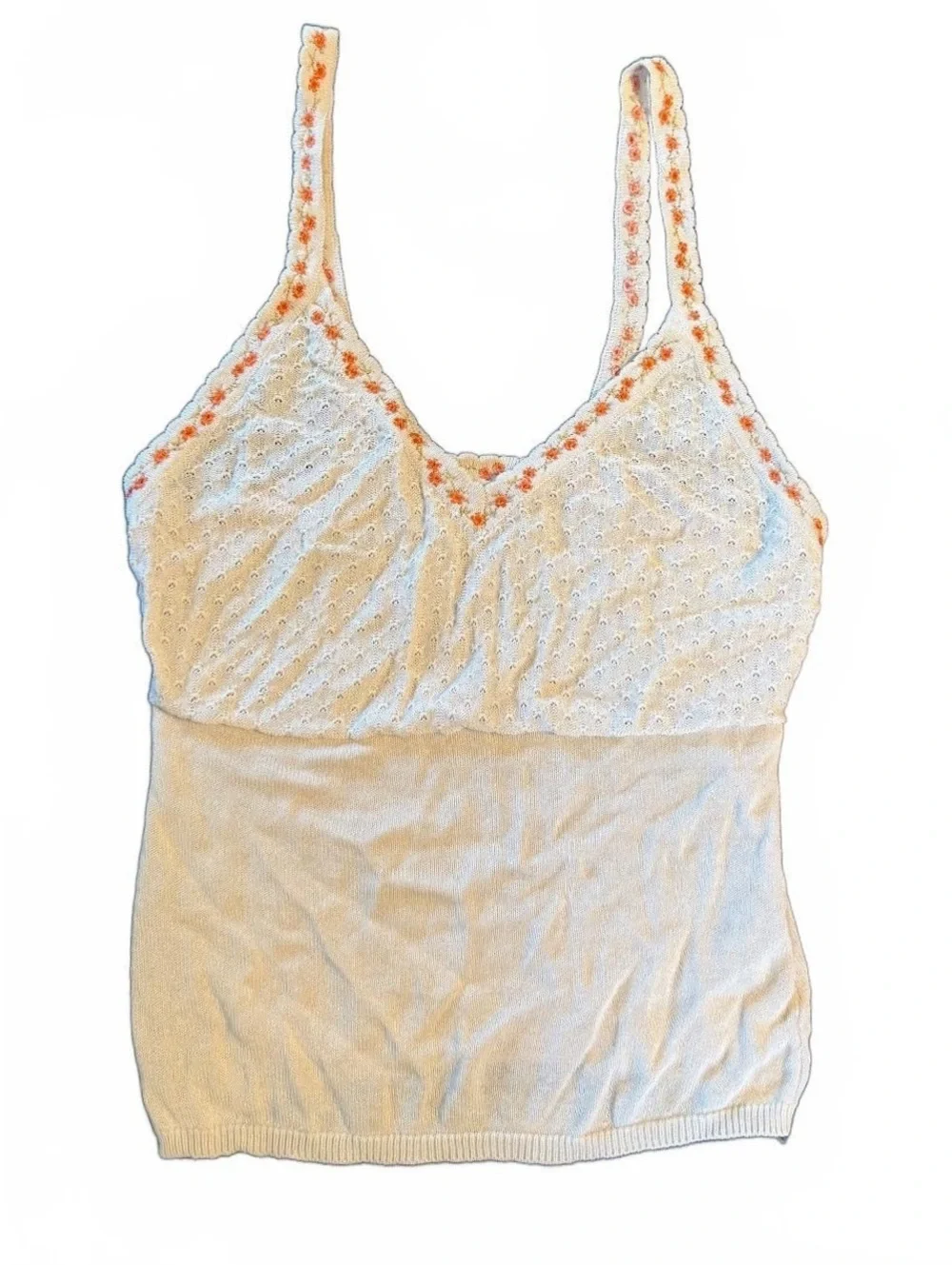 NWOT Intimately Free People Knit Cami Tank | Cream Floral Trim | Size Small